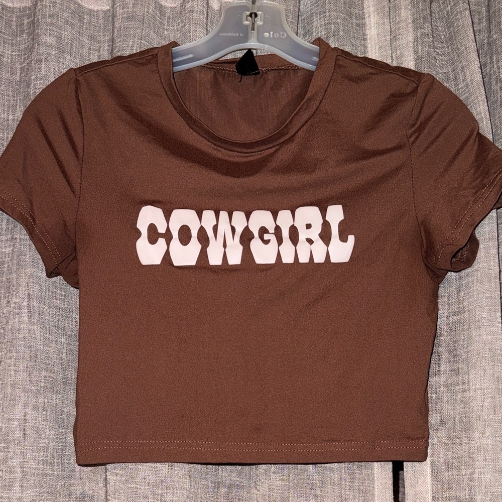 Brown Cowgirl Print Crop Top